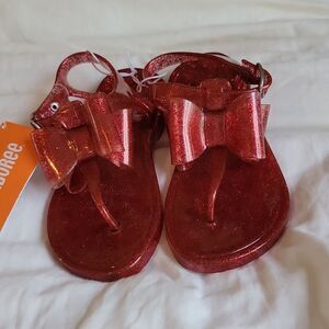 NWT Gymboree Bow Red Sparkle Jelly Style Adjustable Sandals Size 9-10